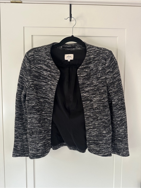 Wilfred Jackets & Blazers - Wilfred Open-Front Marled Knit Jacket in Black & White | Size 6